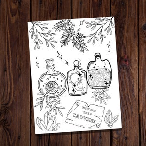 Witches Brew Coloring Page- All Ages Coloring- Spell Jar Coloring- Magical Coloring- Spiritual Coloring- Witchy Coloring Page-Potions