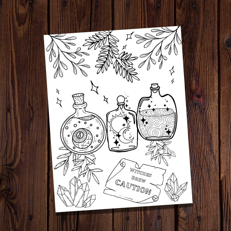 Witches Brew Coloring Page All Ages Coloring Spell Jar - Etsy