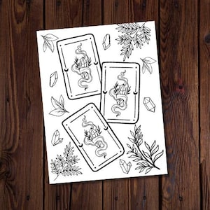 Crystal Tarot Coloring Page-Witchy Coloring Page-Spiritual Coloring-Moon Coloring-Magic Coloring Page-All Ages Coloring Page-Tarot Coloring