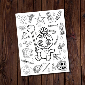 Voodoo Magic Coloring Page-Goth Style Coloring Page-Witchy Coloring Page-Occult Coloring Page-Magic Coloring Sheet-Voodoo Doll Coloring