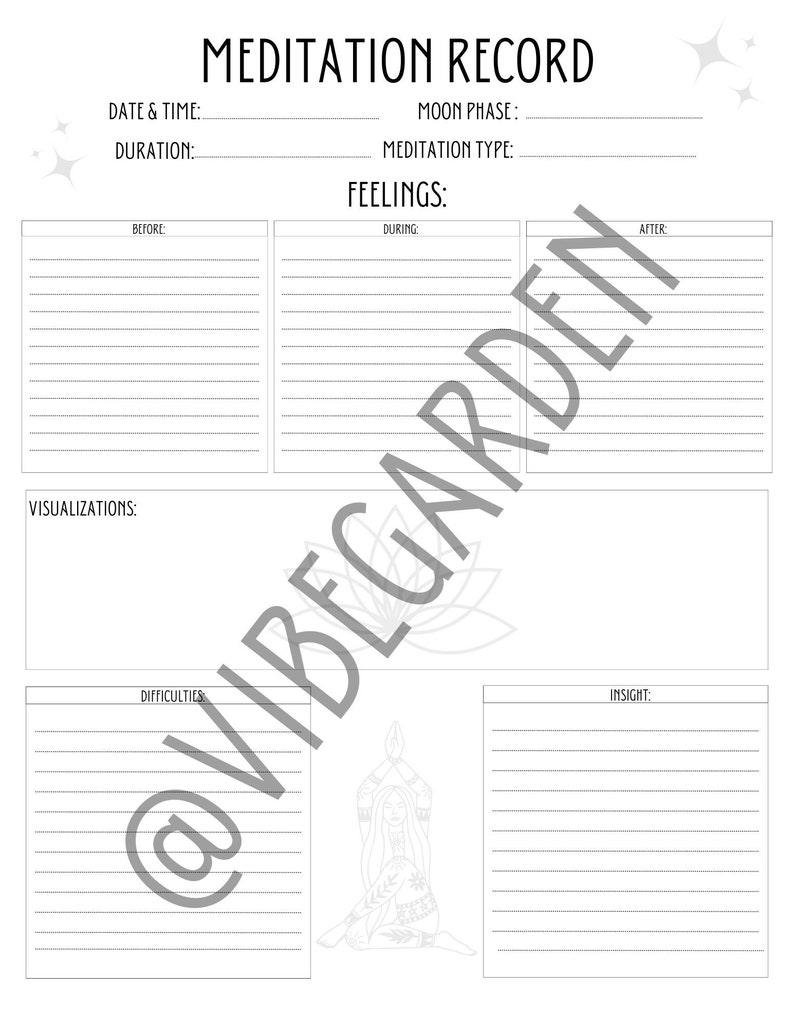 Meditation Record-meditation Log-wellness Log-meditation Tracker ...
