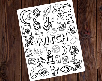 The Word Witch Coloring Page- Spiritual - Digital - All Ages Coloring Pages- Adult Coloring- Printable Coloring Page- Magical Coloring