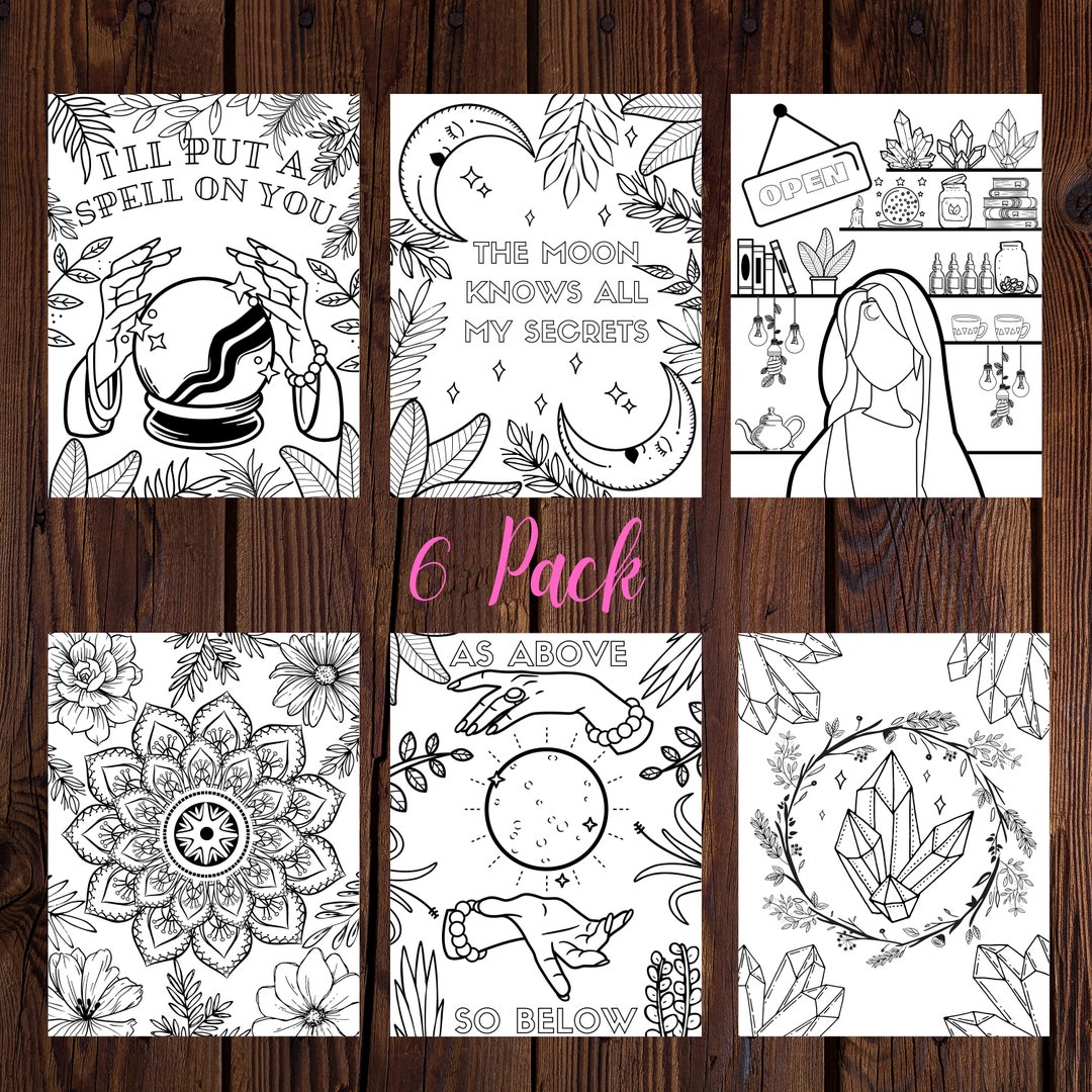 6 Pack of Magical Coloring Pages Spiritual Digital All Ages Coloring ...