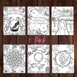 6 Pack of Magical Coloring Pages- Spiritual- Digital- All Ages Coloring- Adult Coloring- Printable Coloring Pages-Magic Coloring-