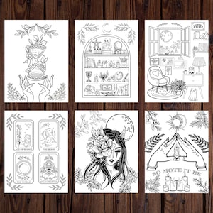 NEW 25 Pack Witchy Coloring Pages-Magical Coloring-Witchy Coloring-Spiritual Coloring-Moon Magic Coloring-All Ages Coloring-Mushrooms-Stars