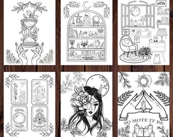 NEW 25 Pack Witchy Coloring Pages-Magical Coloring-Witchy Coloring-Spiritual Coloring-Moon Magic Coloring-All Ages Coloring-Mushrooms-Stars