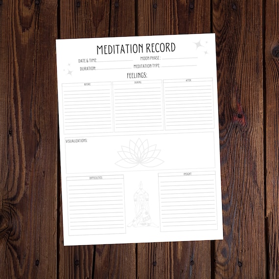 Meditation Record-Meditation Log-Wellness Log-Meditation Tracker-Mindfulness Tracker-Grimoire Page-Book of Shadows Page-Spiritual Page