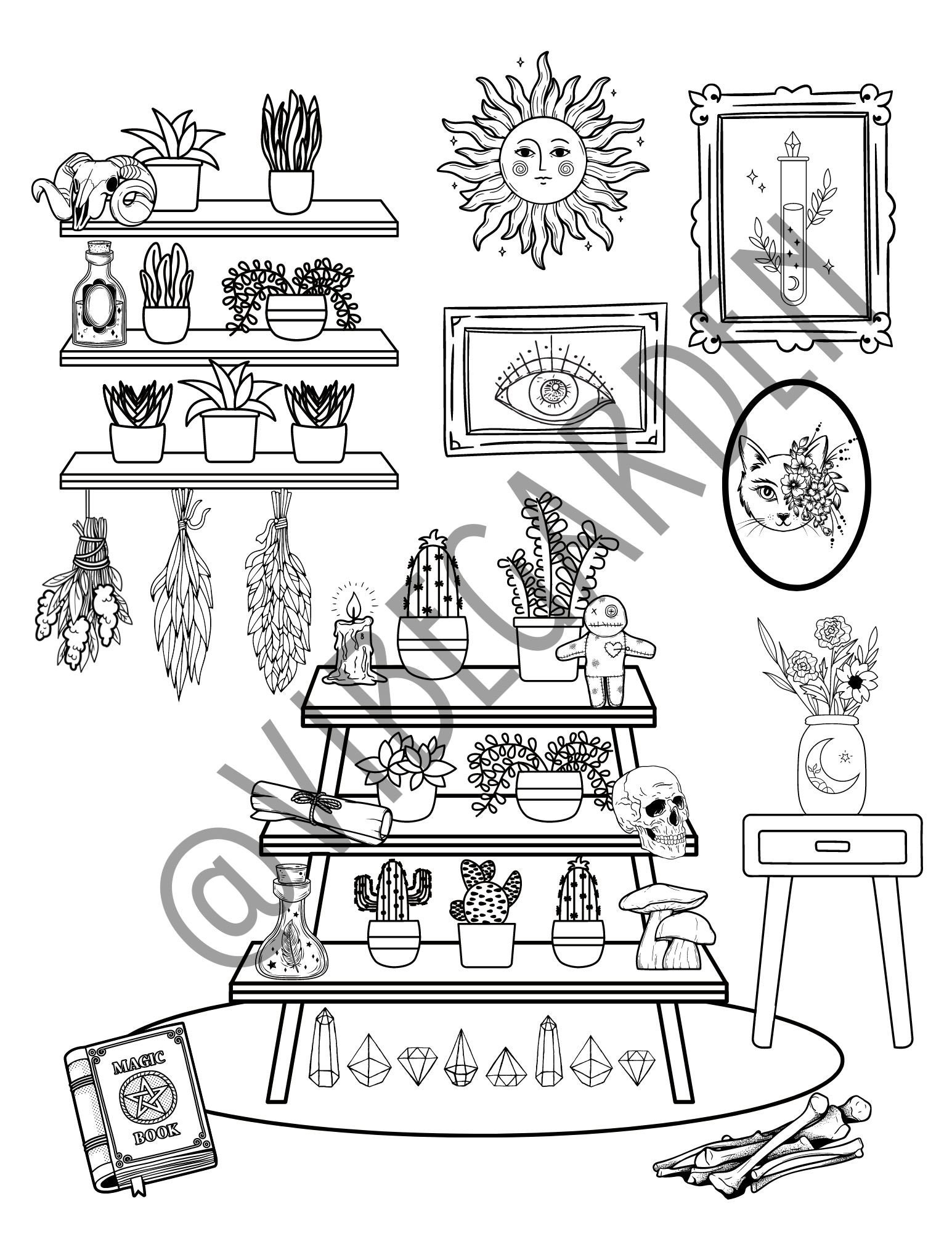 Witchy Corner Coloring Page-crystal Coloring-plant Coloring-magical ...