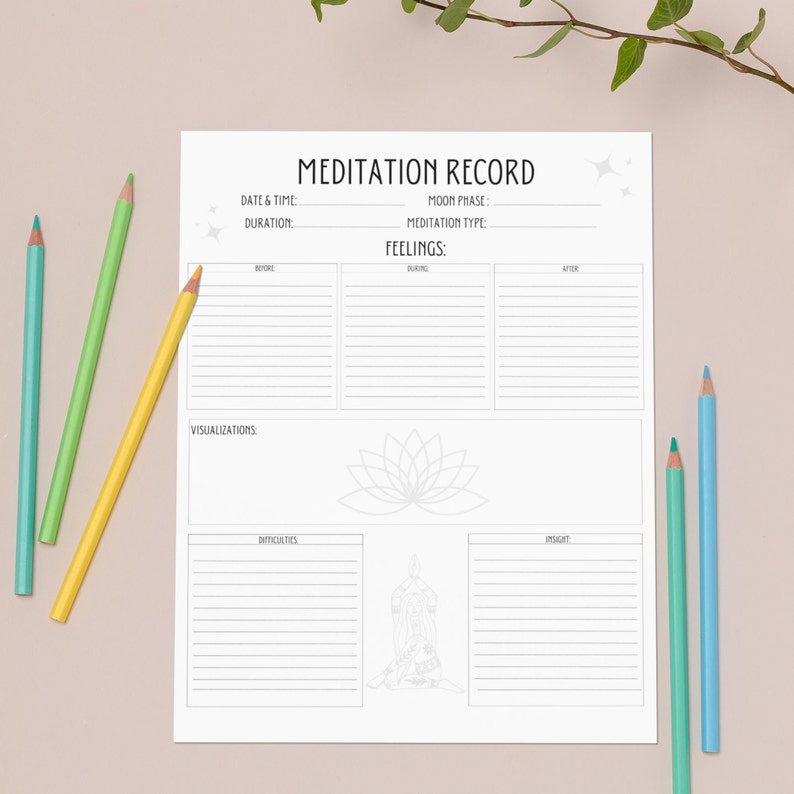 Meditation Record-meditation Log-wellness Log-meditation Tracker ...