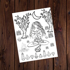 A Night in The Woods INSTANT DOWNLOAD - Spiritual - Digital - All Ages Coloring Pages- Adult Coloring- Printable Coloring Page- Magical