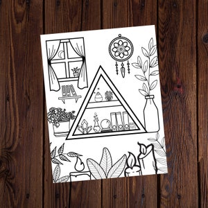 Witchy Room- Coloring Page- Spiritual - Digital - All Ages Coloring Pages- Adult Coloring- Printable Coloring Page- Magical Coloring Page