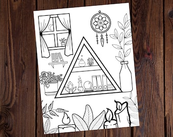Witchy Room- Kolorowanka- Duchowa- Cyfrowa- Kolorowanki dla wszystkich grup wiekowych- Kolorowanki dla dorosłych- Kolorowanka do druku- Magiczna Kolorowanka