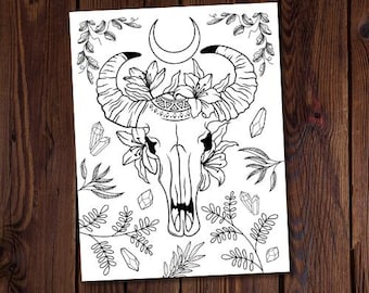 Dark Beauty-Coloring Page-Witchy Coloring Page-Spiritual Coloring-Moon Coloring-Magic Coloring Page-All Ages Coloring Page-Goth Coloring
