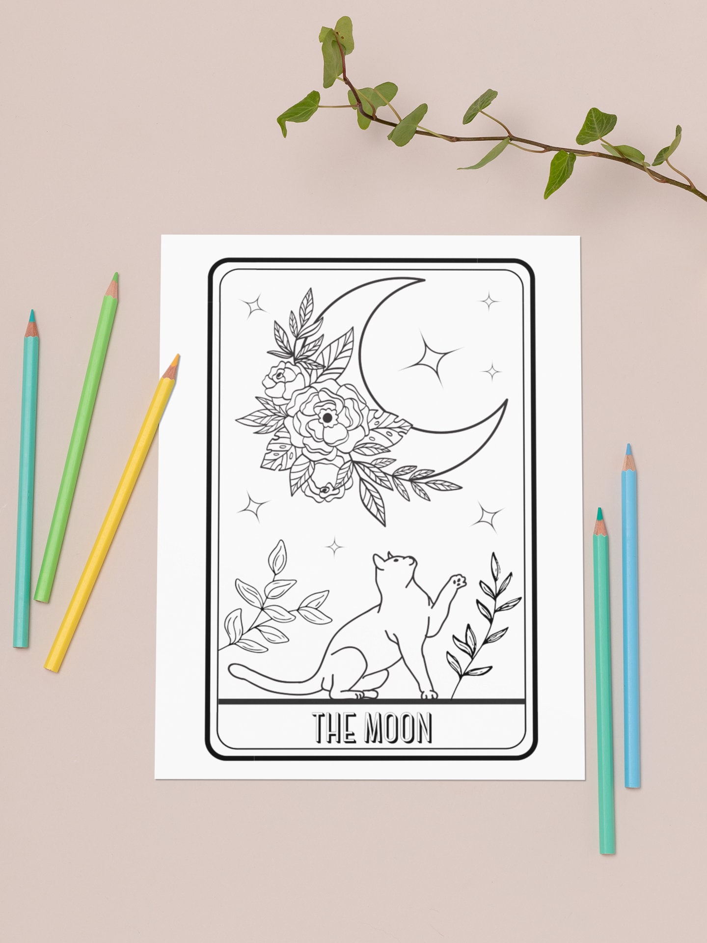The Moon Tarot Card Coloring Page-the Moon Coloring Page-tarot - Etsy ...