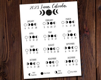 2023 Lunar Calendar-Moon Calendar-Moon Phase Calendar-Full Moon Calendar-New Moon-2023 Astrological Calendar-Lunar Phase Calendar