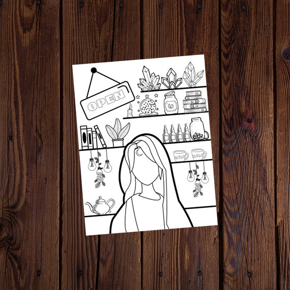 Metaphysical Shop Printable Coloring Page- Magical Coloring Page- Witchy Coloring Page- Printable Coloring Page- All Ages Coloring Page