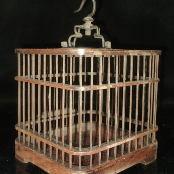 Cage à oiseaux chinoise antique en palissandre pur sculpté à la main, valeur de collection