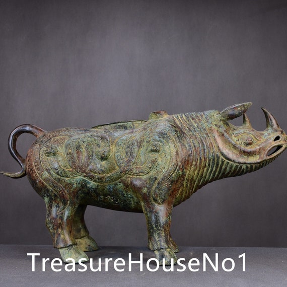 Chinese Collection Asian Antique Collectible Brass rhinoceros Exquisite statue 