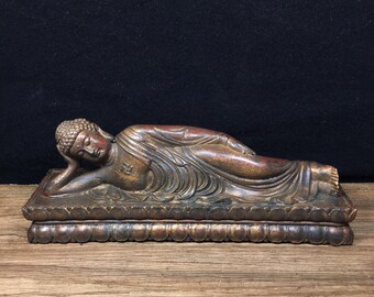 Chinese statue hand-carved pure copper sleeping Buddha statue ornaments with collectible value