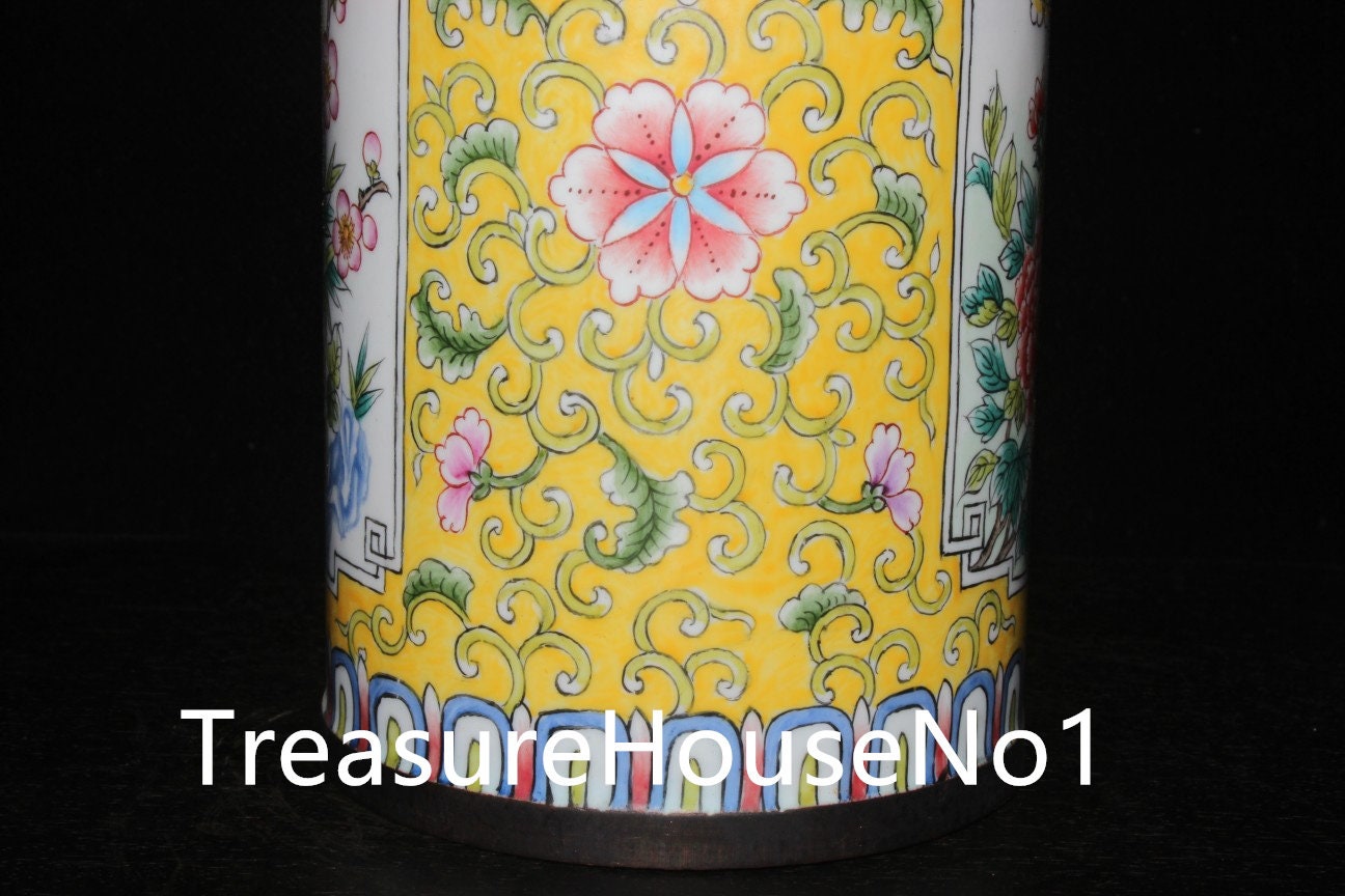Ancient Chinese pure copper Cloisonne pen holder statue is made by hand