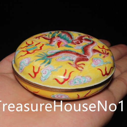 Ancient Chinese pure copper Cloisonne Rouge box statue is made by hand