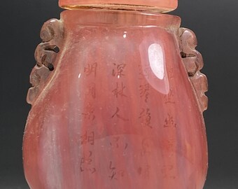 Chinese antique handmade old glazed interior painting figure and text snuff bottle ornament