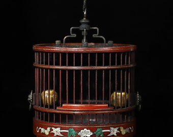 Chinese Antique Hand Carved Rosewood Inlay with Copper Bird Cage Rare and Exquisite Available