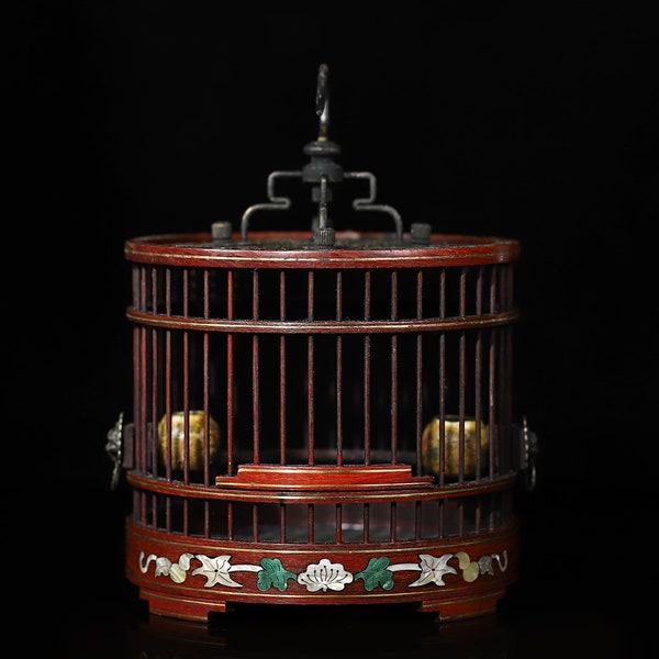 Chinese Antique Hand Carved Rosewood Inlay with Copper Bird Cage Rare and Exquisite Available