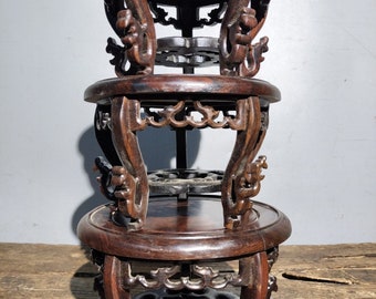 A set of Chinese hand-carved rosewood flower stand bases, which can be collected and used