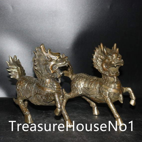 Ancient Chinese pure copper Cloisonne pen holder statue is made by hand