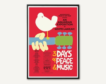 WOODSTOCK 1969 Printable Poster. Vintage Concert Poster with all Music Artists Names and Events. Decor Wall Art Instant Digital Download.