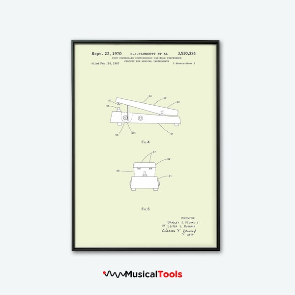 Wah Wah Guitar Pedal 1970 Patent Printable Poster.