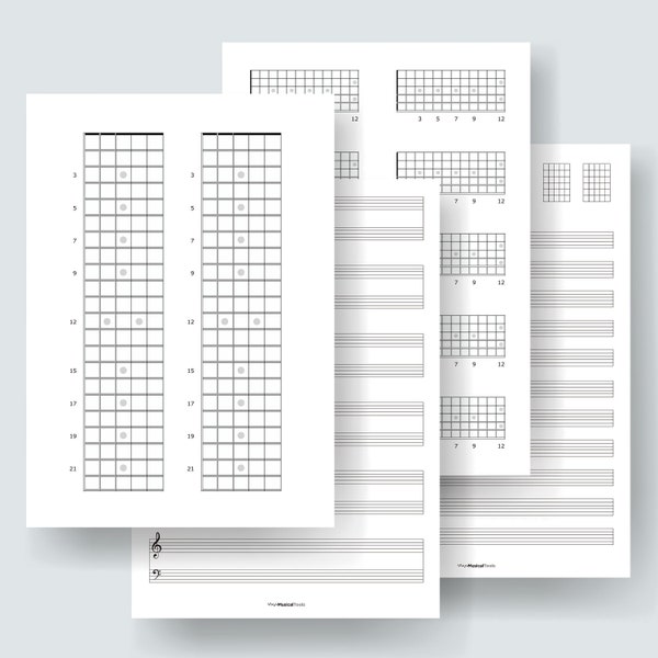 16 PDF Musician Blanc Sheets. Make your own Music Notebook!! Piano, guitar, bass and Solfa. Perfect for music students or teachers.