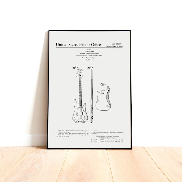 Jazz Bass 1960 Patent Printable Poster.