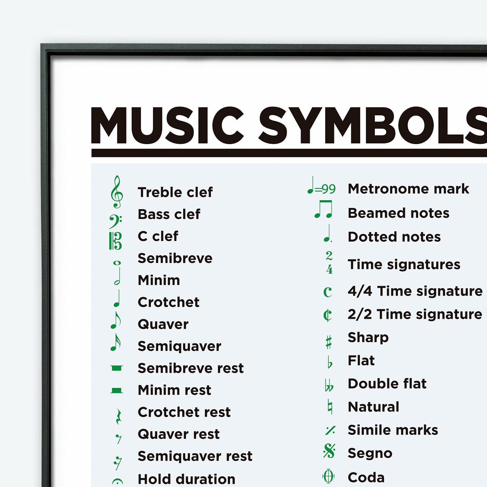 Music Symbols Poster. Learn Music Symbols Printable Chart. Teach Music