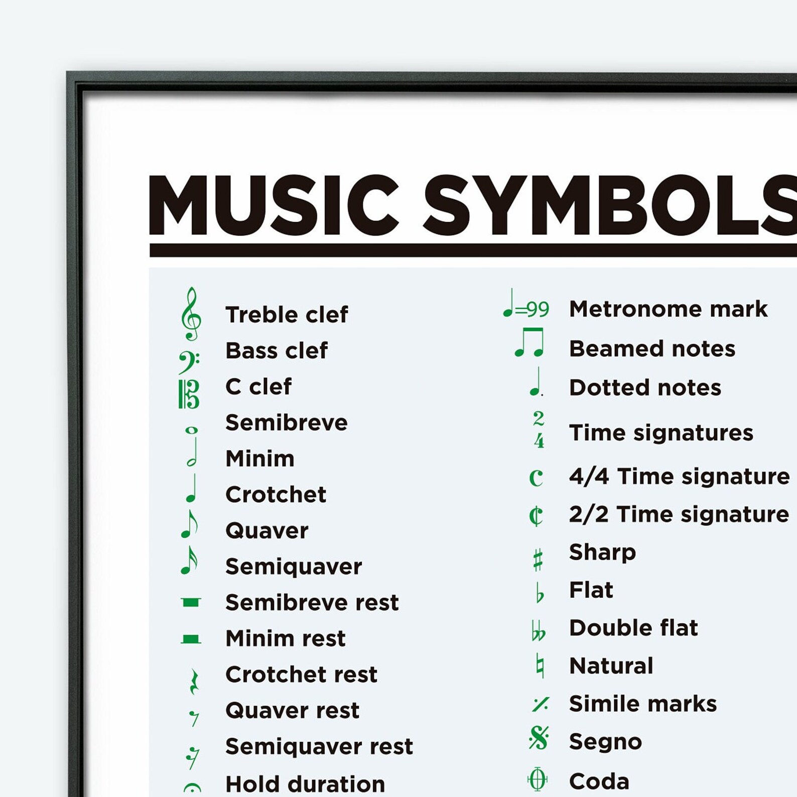 Music Symbols Poster Learn Music Symbols Printable Chart Teach Music 
