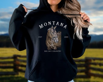 Montana Horse Big Sky Country Unisex Hooded Sweatshirt, Montana Horse Sweatshirt, Montana Gifts, Horse Lovers Gift, Cowboy Cowgirl Hoodie