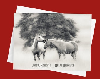 Ranch Horses Christmas Holiday Cards • Western Christmas Cards • Horse Photos • Country Christmas Gift • Black & White Horse Photo