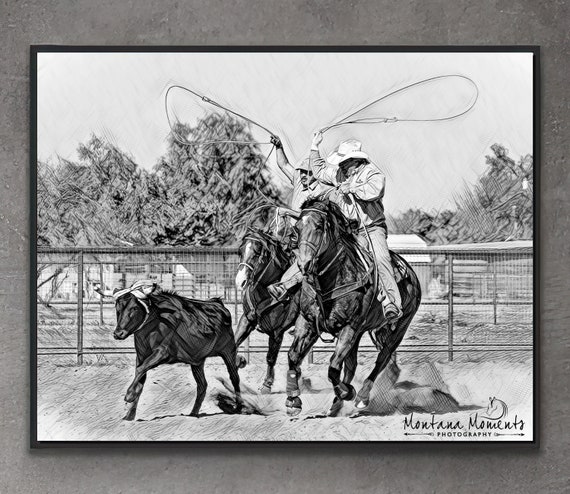 Team Roping Black And White