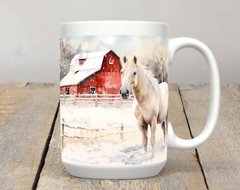 Christmas Horse Mug • Rustic Vintage Christmas Horse Coffee Mug • Country Christmas •  Merry Christmas Mug • Christmas Horse Lover Gift