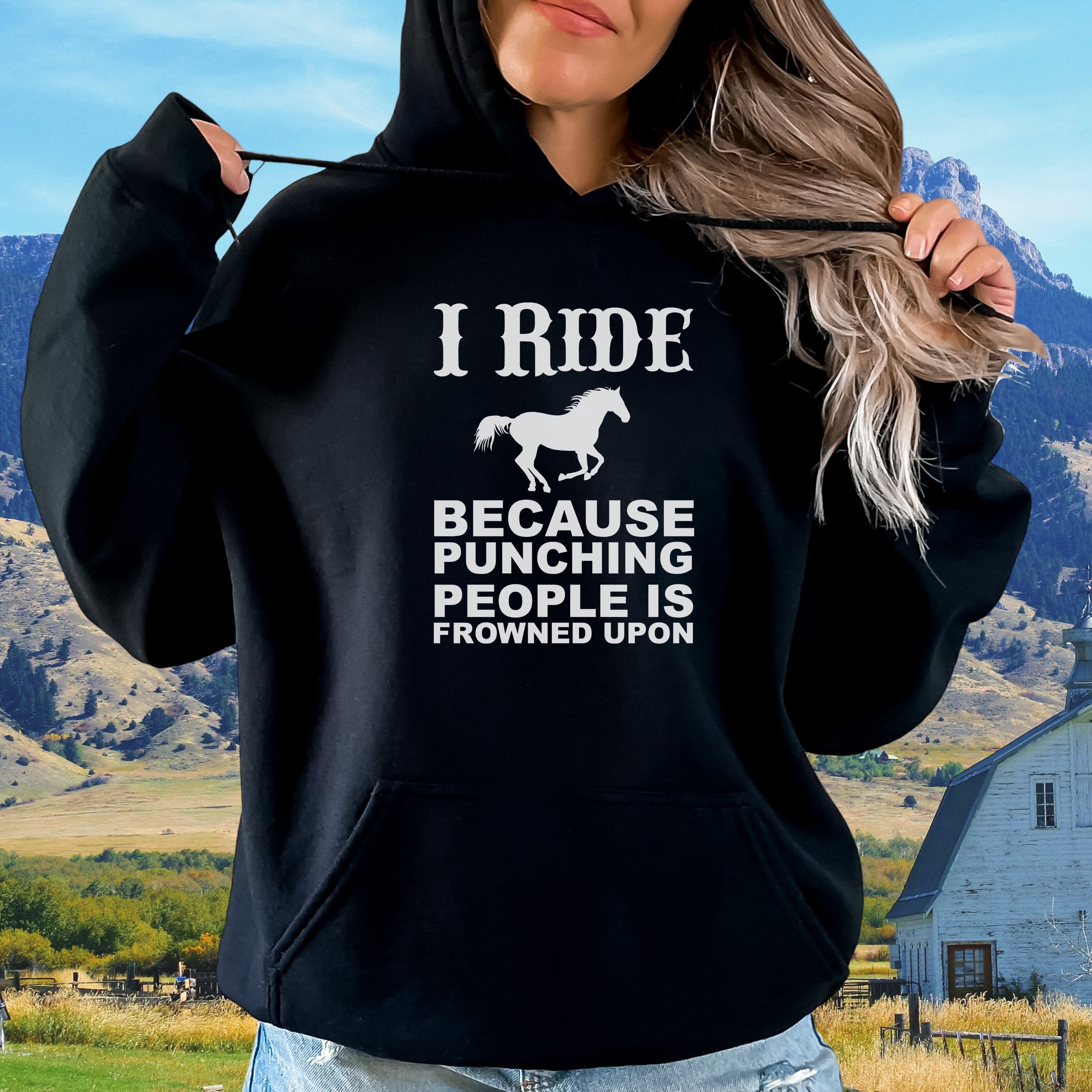 Horse hoodies with slogans deals