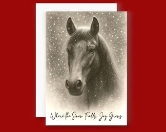 Horse Lover Christmas Card • Rustic Western Holiday Greeting Card • 5x7 Horse in Snow Cards • Christmas Card Set • Western Holiday Cards