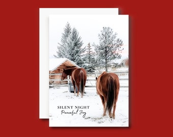 Beautiful Ranch Horses in Snow Christmas Holiday Cards • Winter Horse Photo • Western Christmas Cards • Country Christmas Gift • Horse Cards