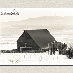 Black and White Barn Photos, Rustic Barns, Old Barn Pictures, Rustic Home Decor, Snowy Country Photos - &quot;Montana Barn&quot;