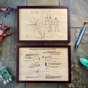 Voyager Pioneer & Golden Record Diagram Explanation Laser Engraving Set - Made for Housewarming, Birthday, Anniversary Gift - Carl Sagan