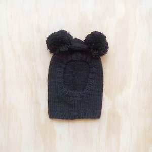 Pom Pom Sweater Hood -  Black / hand knit baby alpaca warm wool hat for dog cat super soft non itchy hand wash beanie quality