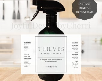 Thieves Cleaner Label - Clean, Modern, Simple design - Printable, Instant Digital Download - Multi options prints , Multi Sizes