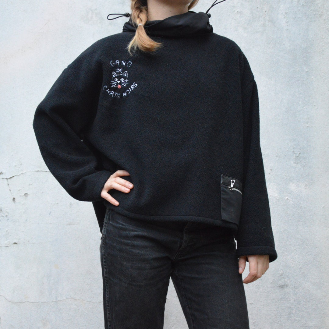 Hand Embroidered Black Fleece / Oversized Black Sweater - Etsy