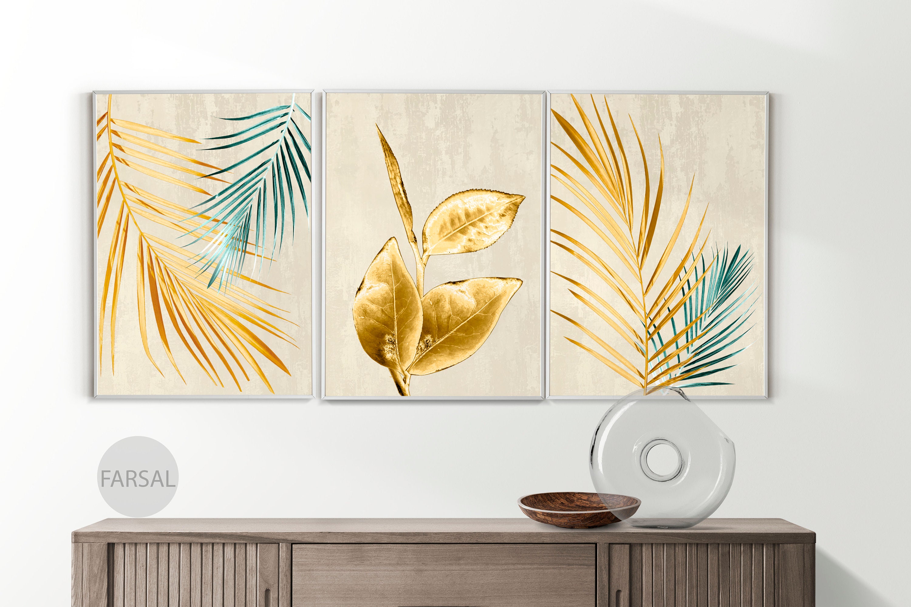 Three Panel Wall Art Pretty Golden Botanical Prints Gold Etsy UK