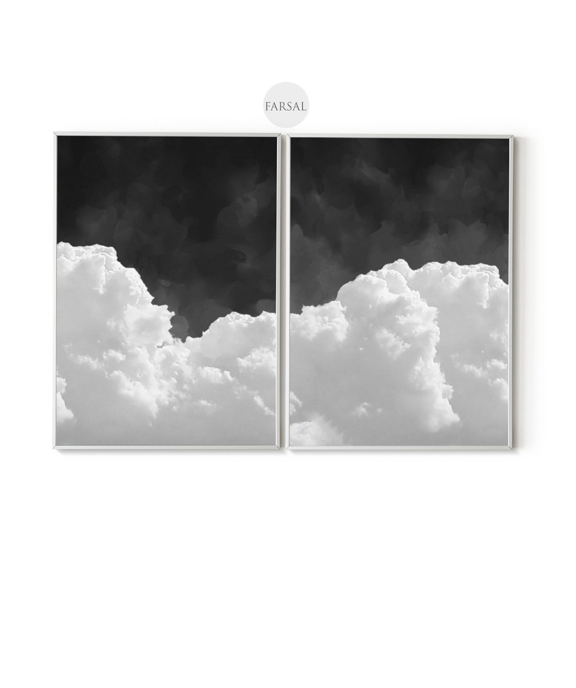 2 Piece Clouds Wall Art, Clouds Canvas Wall Art Print, Black and White